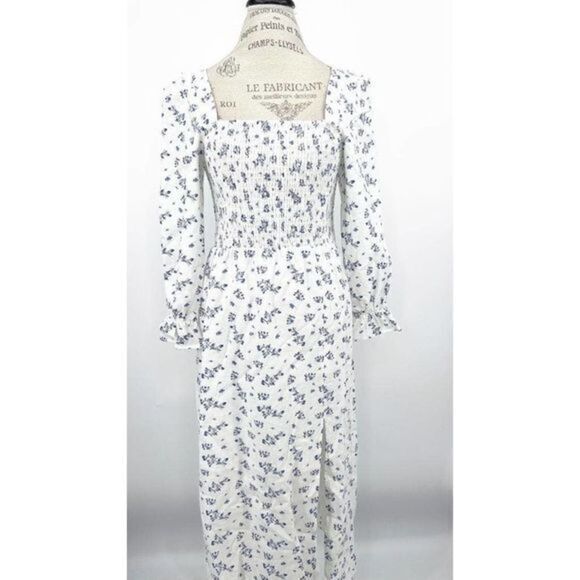 HOUSE OF HARLOW 1960 Linen White Floral Longsleeves Maxi Dress MEDIUM
